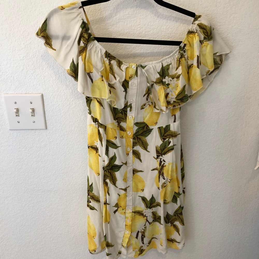 Lemon Print Off The Shoulder Dress